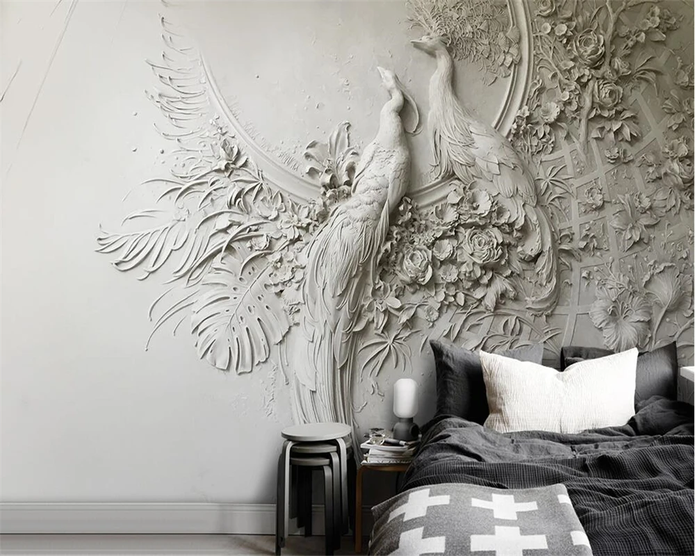 Beibehang Custom wallpaper 3D three-dimensional embossed peacock TV couch background wall living room bedroom mural 3d wallpaper Beibehang Custom wallpaper 3D three-dimensional embossed peacock TV couch background wall living room bedroom mural 3d wallpaper