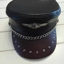 Военные шапки ручной работы из натуральной кожи для мужчин и женщин, плоская кепка из воловьей кожи, мотоциклетная Кепка, значок на цепочке, черная немецкая Военная Кепка s