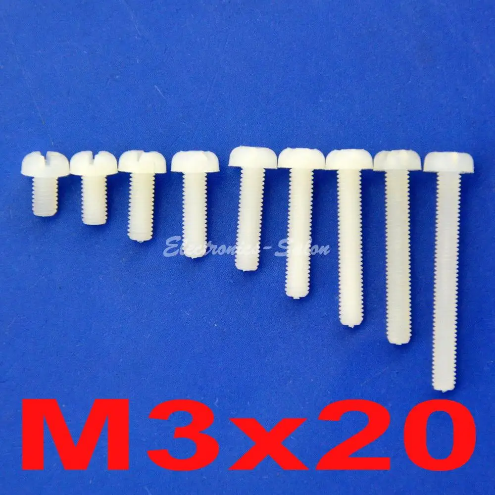 (100 pcs/lot ) Metric M3 x 20mm Nylon Phillips/Slot Pan-Header Screw.
