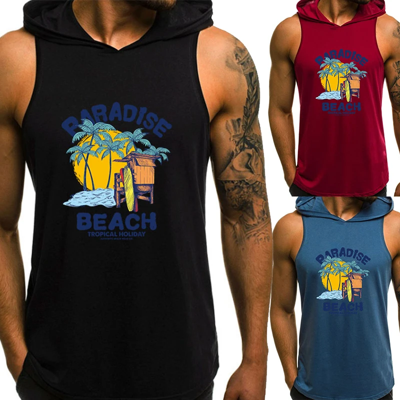 

2019 New Men Hooded Vest men Sleeveless Sport Workout Running Vest men sport hoodies men