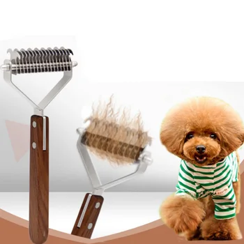 

Rake Dog Grooming Brush For Large Dog Hair Remover Double-sided Pet Cat Comb Professional Dogs Open Knot Stainless Pet Grooming