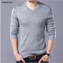 Pui men tiua осенний мужской повседневный Однотонный свитер с v-образным вырезом мужской хлопковый свитер мужской Рождественский свитер с длинным рукавом для фитнеса