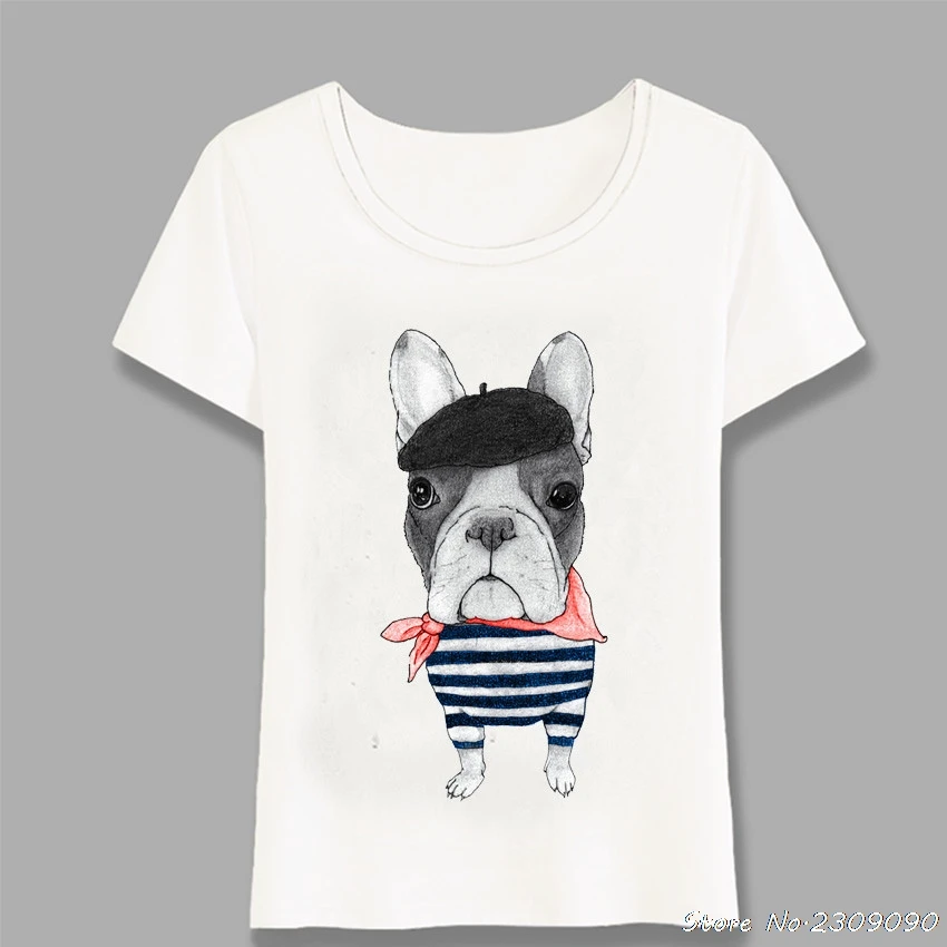 

Hipster Frenchie Bulldog Illustration T-Shirt Summer Women Short Sleeve Funny Dog Design Girl Tops Fashion Casual Tees Harajuku
