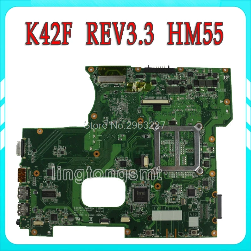  For Asus K42F Rev 3.3 GMA HD USB2.0 HM55 PGA989 DDR3 VRAM Main Board K42F Notebook Motherboard P42F