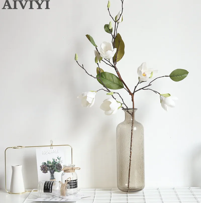 

High quality artificial flowers 7 magnolia home living room decoration wedding bride holding flowers Christmas gift