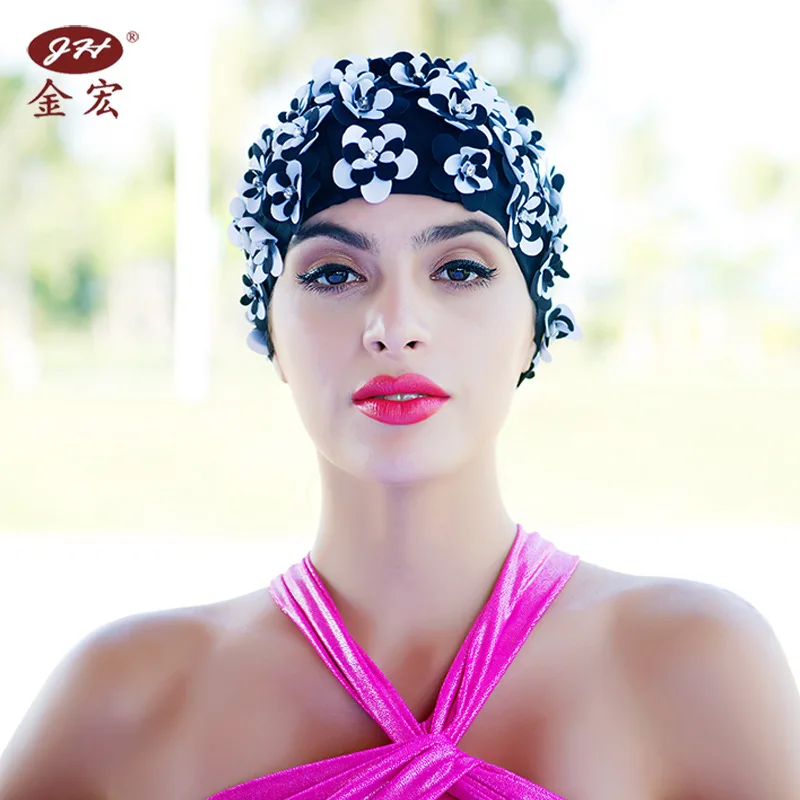 2017 female crystal floral swim caps high quality handmade swim caps