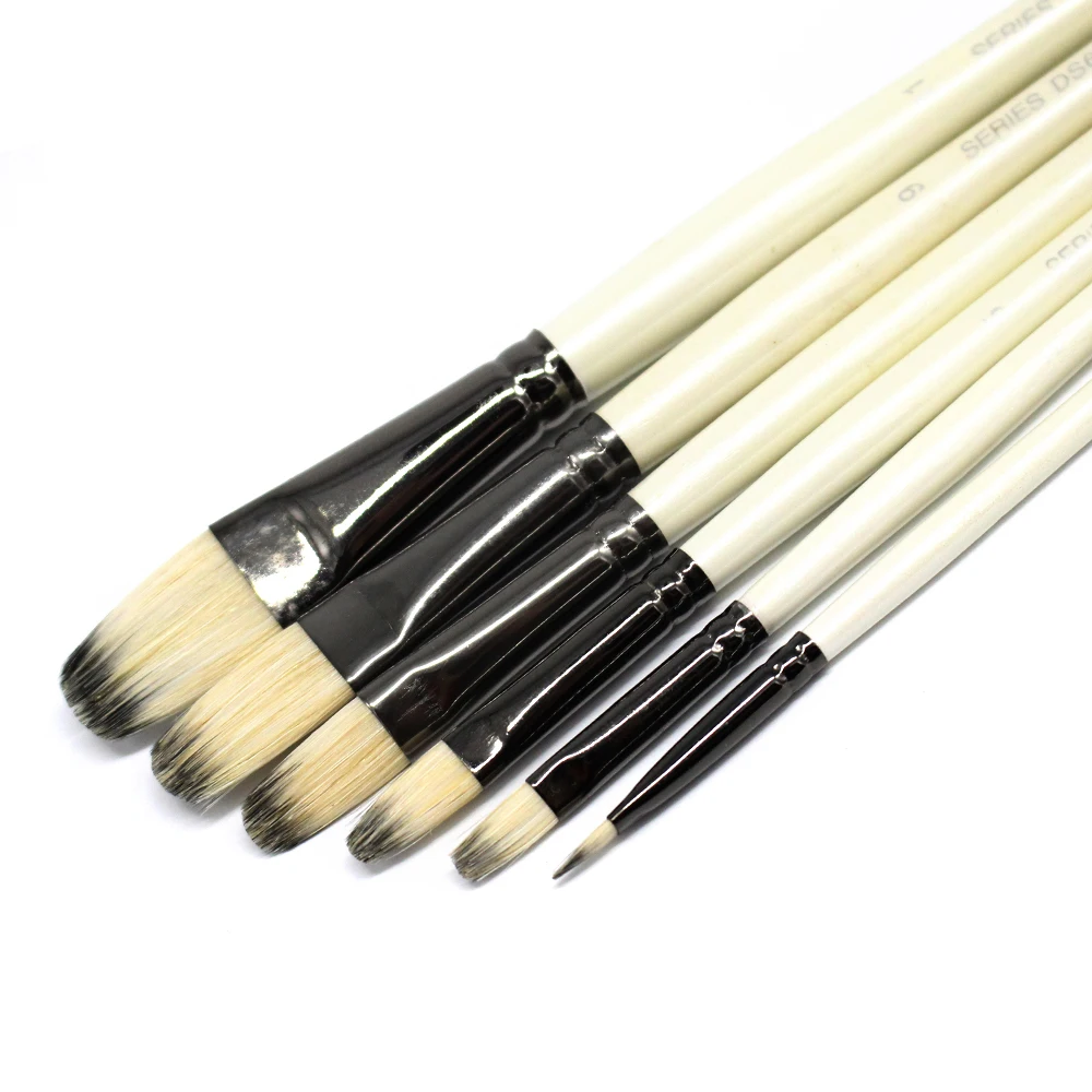 Goede Eval Professionele 6 stks Wit Schilderij Borstels Set Mix Bristle Haar Aquarel Olie Acryl Artistieke Kwast Voor Kunst Levert