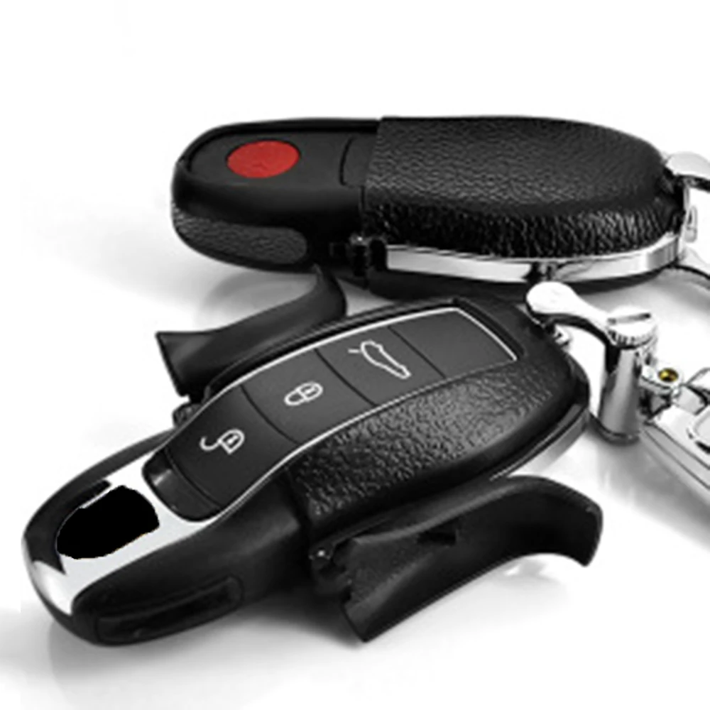 

ABS+Leather Key Case Cover Remote Holder Shell Bag Keychain for Porsche Panamera 4S Macan Cayenne911 Car Accessories Anti-drop