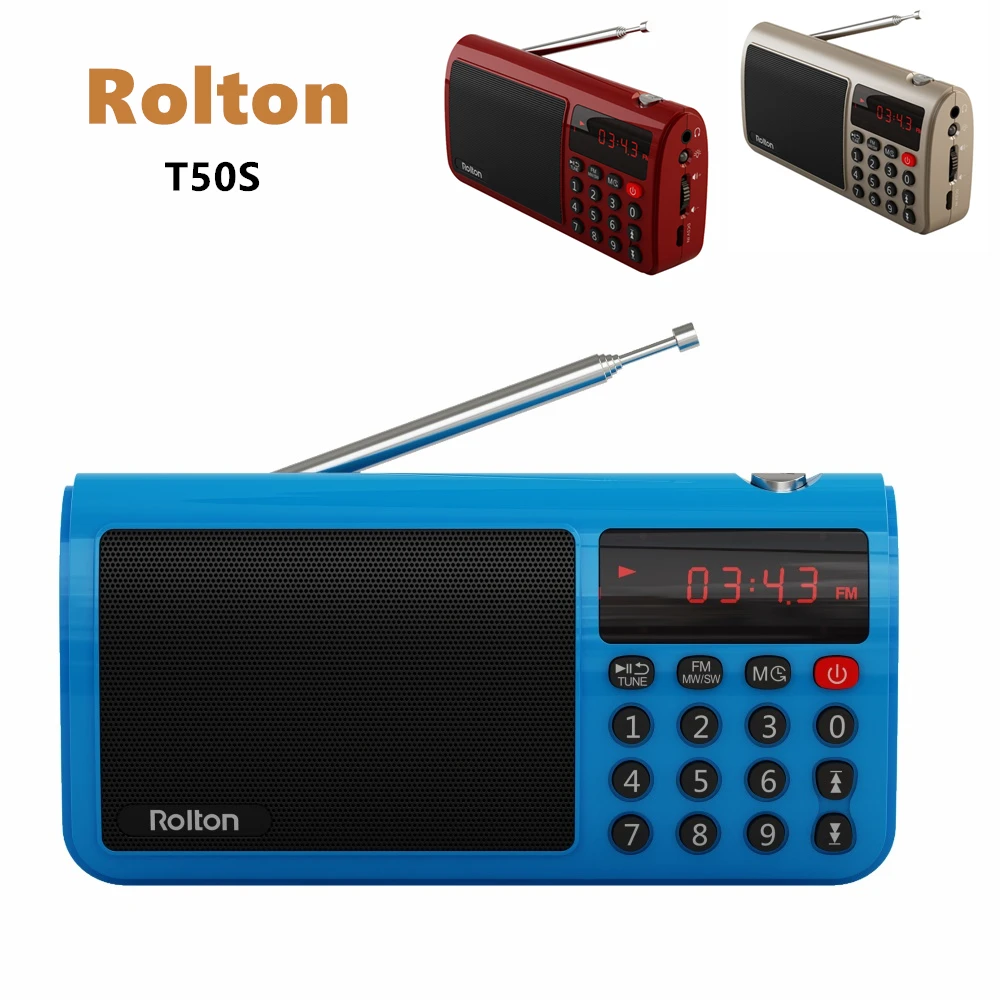 Портативный FM радиоприемник Rolton T50S для ПК iPod телефона FM/MW/SW музыкальный плеер Mp3