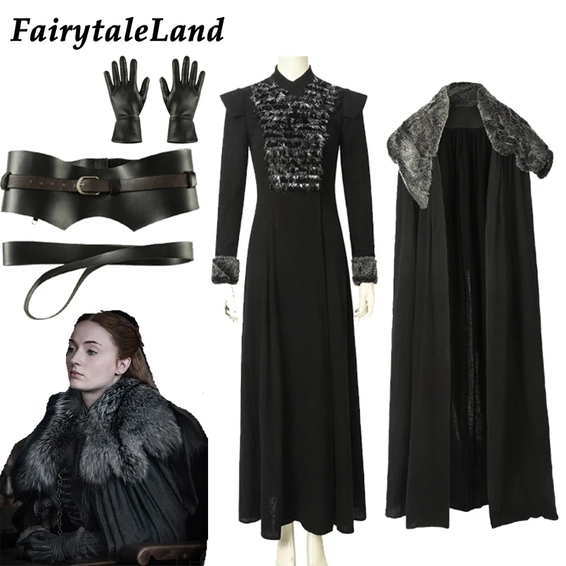 

Game of Thrones Cosplay Costume Accessories Sansa Stark cosplay Dress Cloak Outfit Custom made Halloween Gloves Necklace Tie