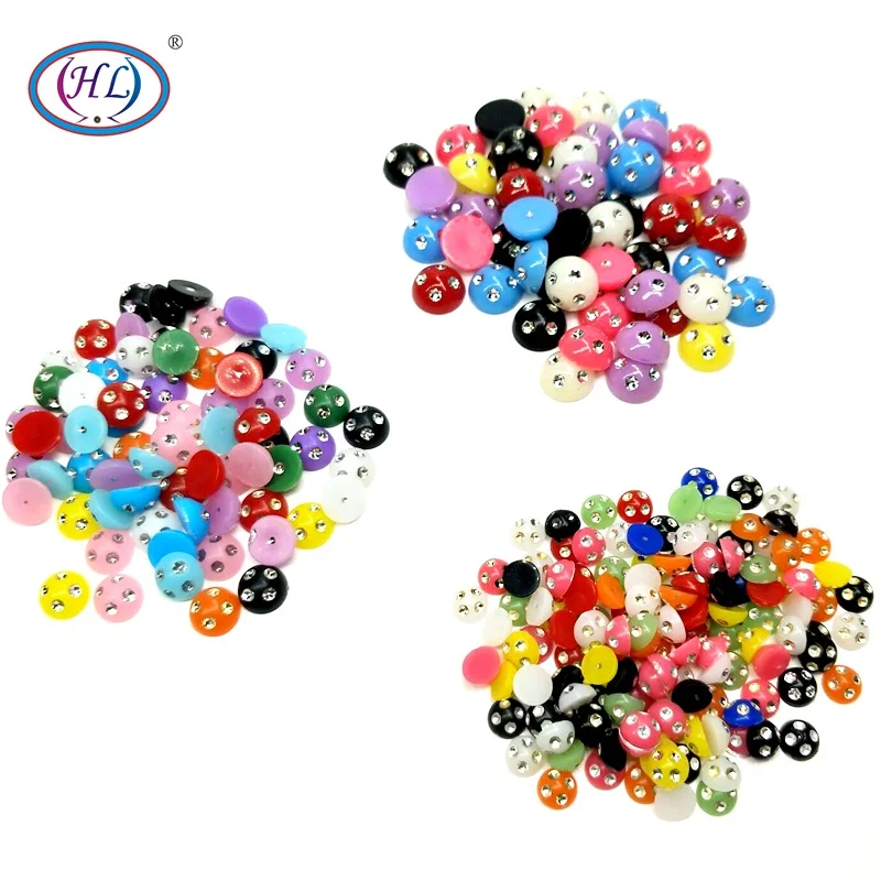 HL 50/100/200pcs 6/8/10mm Mixed Decoration Handicrafts Resin With Rhinestones Scrapbook DIY Accessories Flatback Buttons