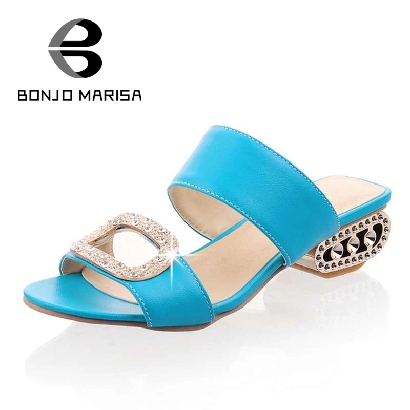 

BONJOMARISA Big Size 32-43 Women Summer Rhinestone Shoes Woman Gladiator Flip Flops Med Heel Open Toe Platform Sandals Footwear