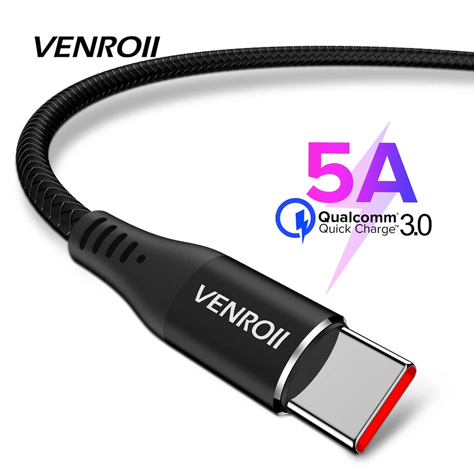 

Type-C Cable USB Type C Charging Cord for Huawei Mate 20 P30 P20 Pro 5A QC3.0 USBC Nylon Phone Data Wire for Xiaomi 10 9 8 Plus