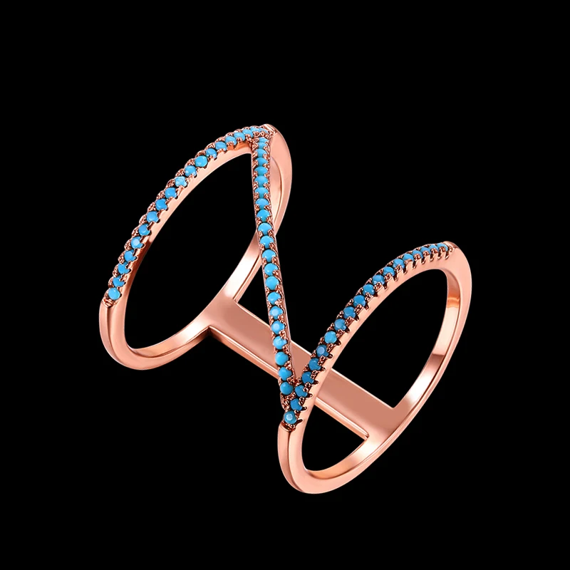 

2017 New Style Turquoises Stone Rings for women Trendy Rose Gold Color Long Knuckle Wedding Ring Jewelry Anillos Female LR018