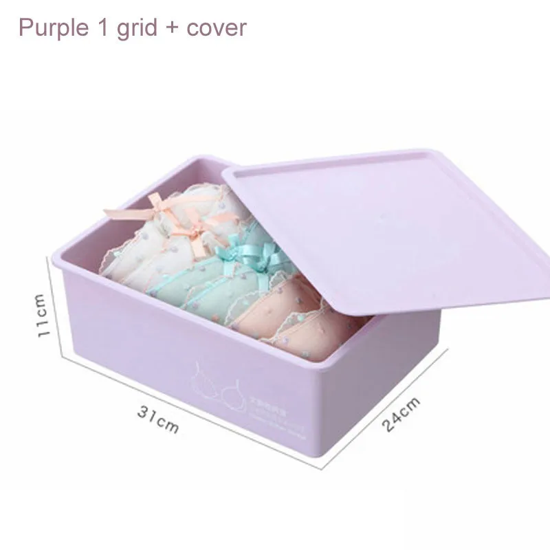 Коробка для хранения нижнего белья с крышкой 10/15 сетки для домашнего гардероба ящик шкафа Органайзер чехол для носков трусики бюстгалтеры - Цвет: Purple 1 grid