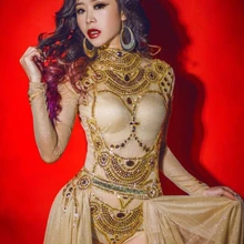 В западном стиле женские пикантные золотые стразы блесток комбинезон женский певицы DJ DS Танцы сценический костюм боди для ночного клуба шоу