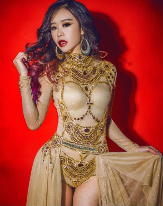 

2019 western women sexy gold rhinestone sequin jumpsuit female singer DJ DS dance stage costume bodysuit nightclub show