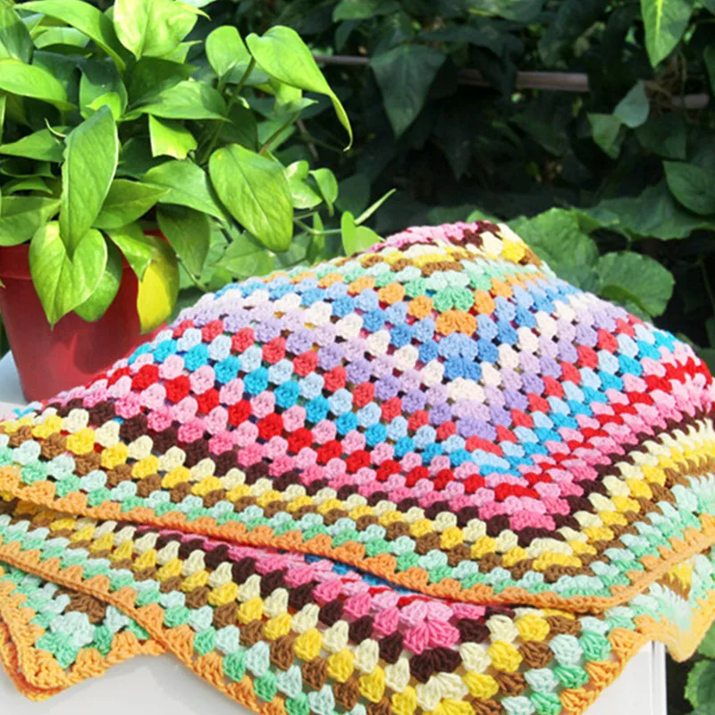 

Crocheted Blankets Vintage Handmade Square Plaids on the Sofa Cover Knitted Wearable Throw Blanket For Adults and Children