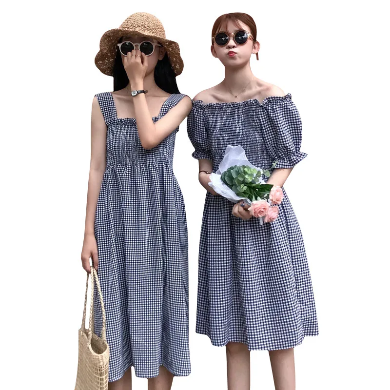 

2019 Summer Woman Dress Korean style High Waist Dresses Strapless Plaid Midi Dress Plus Size Vestidos de Festa