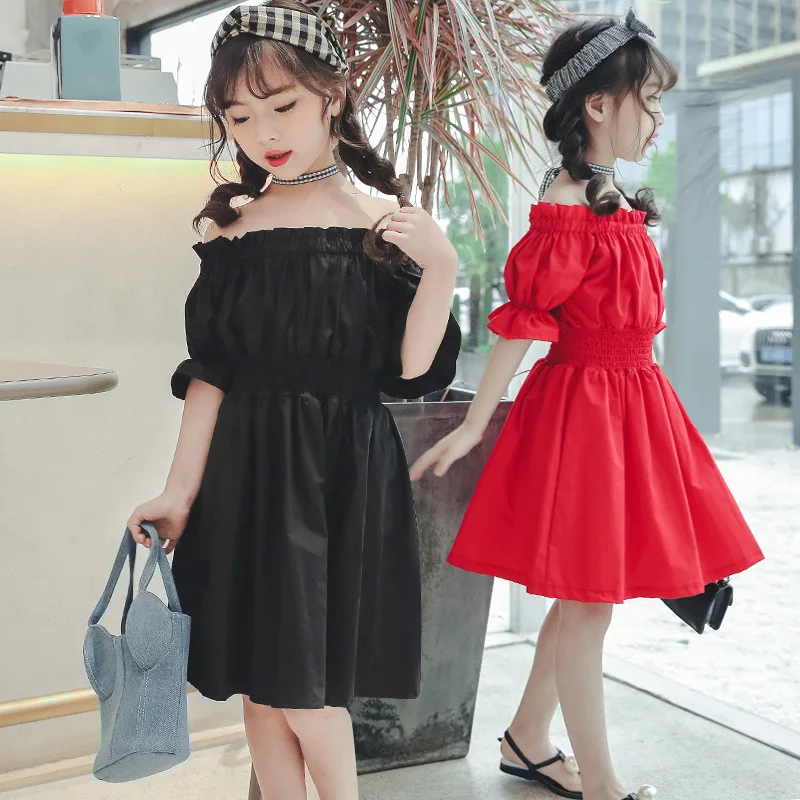 

2018 Dresses For Girls Summer Teen Korean Princess Off Shoulder Fashion Pleated Dress Child Clothing 4 5 6 7 8 9 10 11 12 13 14