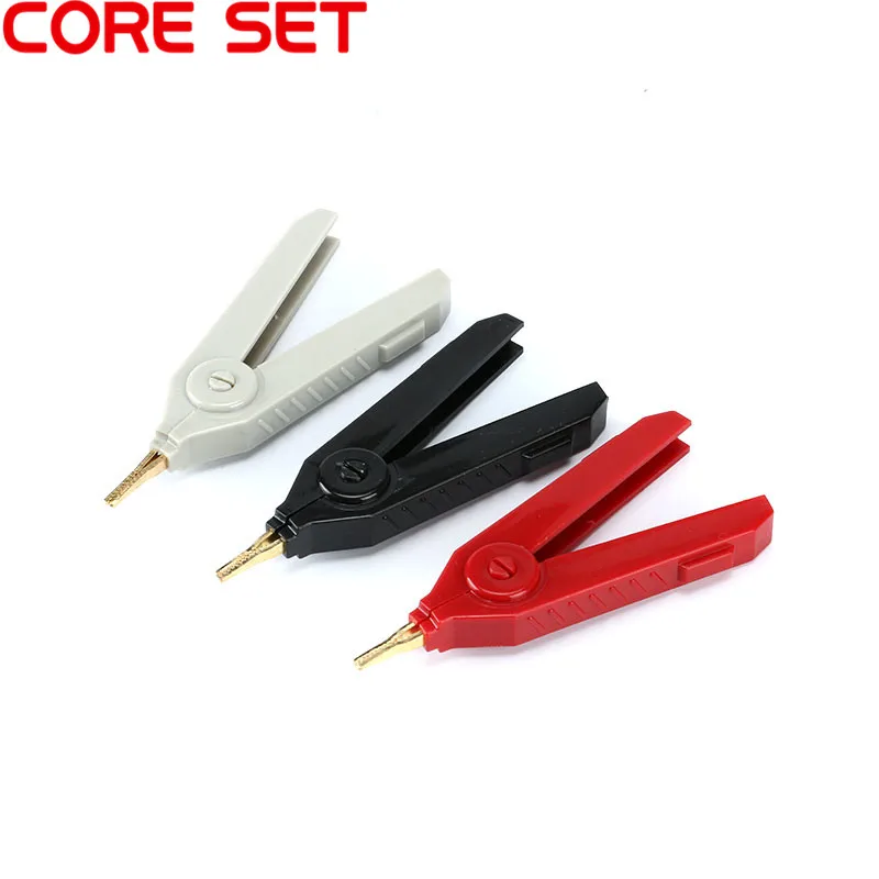 3PCS Alligator Clips 90mm Kelvin Copper Gold Plate Clip Grey + Black + Red