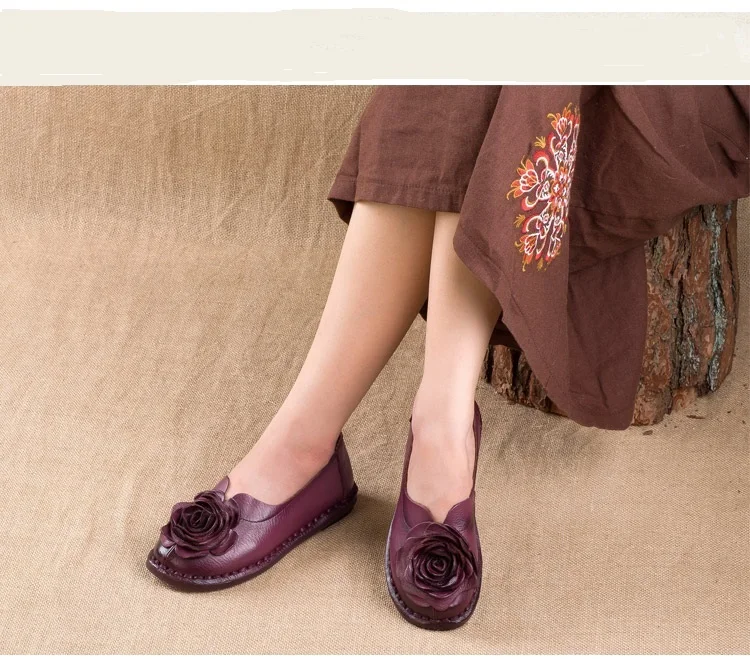 Новинка года; обувь ручной работы в стиле ретро; женская обувь из натуральной кожи; Элегантная удобная обувь на плоской подошве с цветочным принтом и круглым носком; обувь на плоской подошве для отдыха