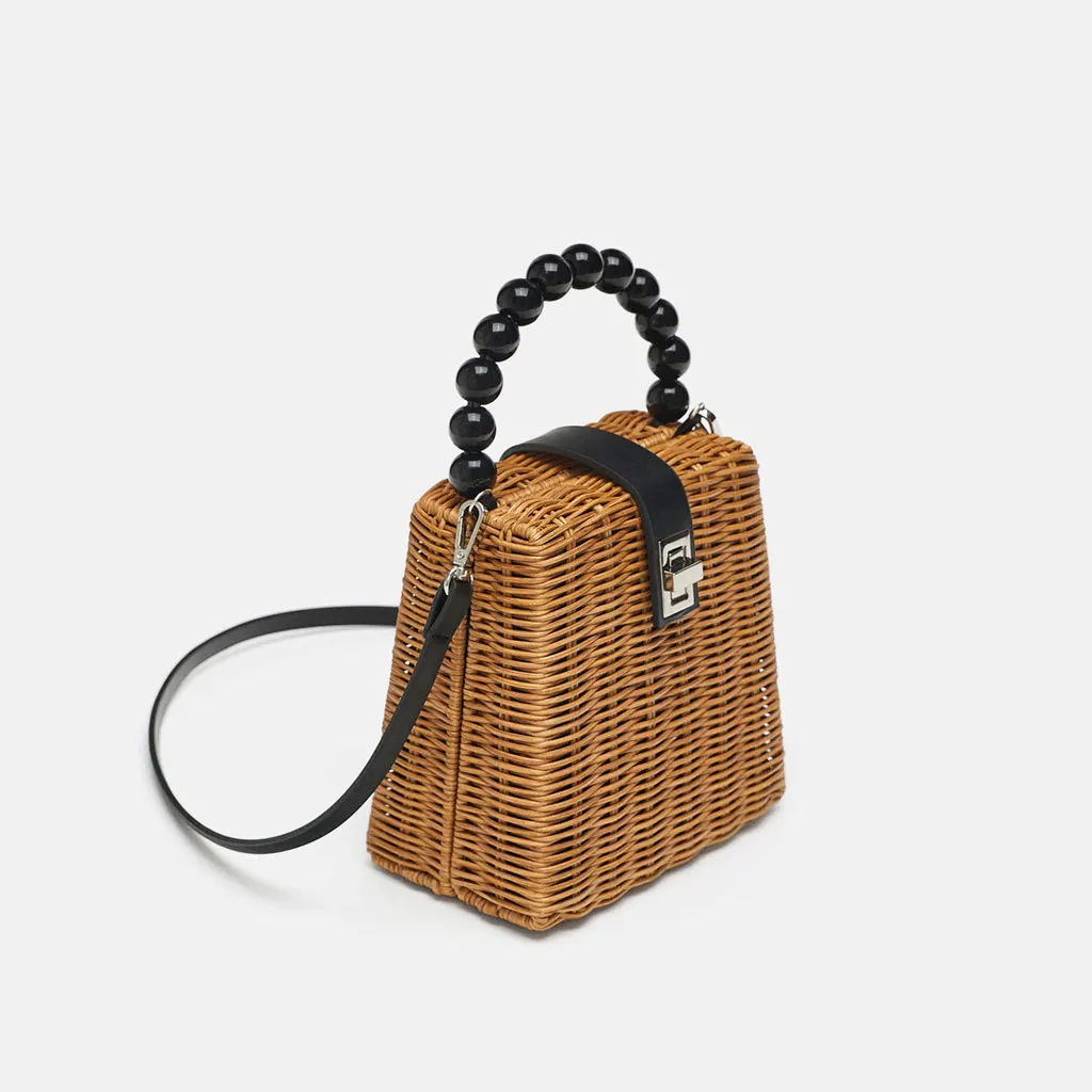 

Small Box Acrylic Beads Handle Straw Handmade Bag Women Handbag Summer Beach Bag Casual Totes Crossbody Bags for Women