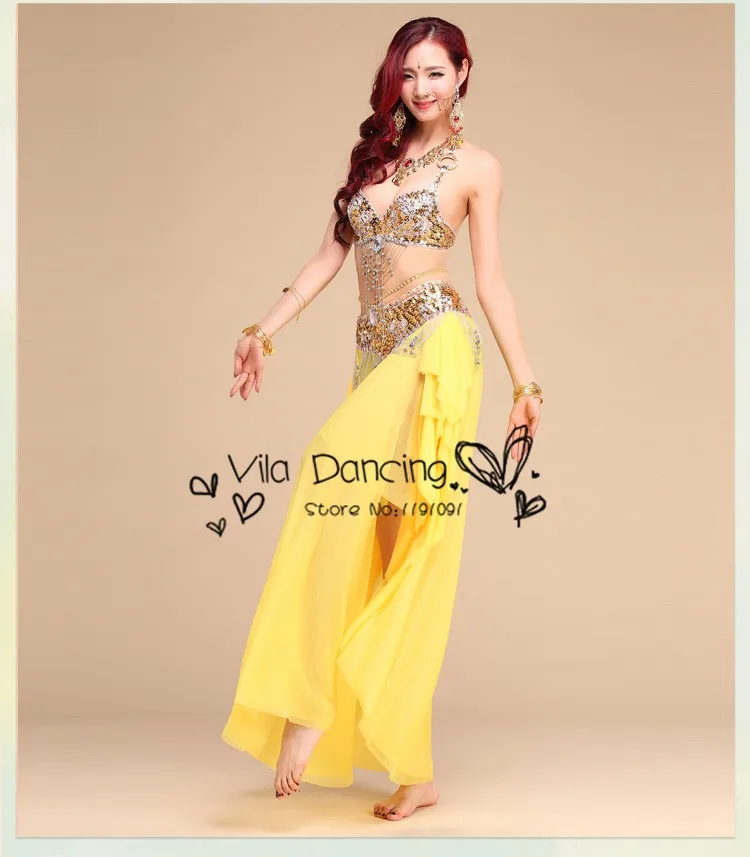 Стиль костюм для танца живота S/M/L 3 шт. бюстгальтер и пояс и юбка сексуальный женский комплект одежды для танца живота индийская одежда VL-N55