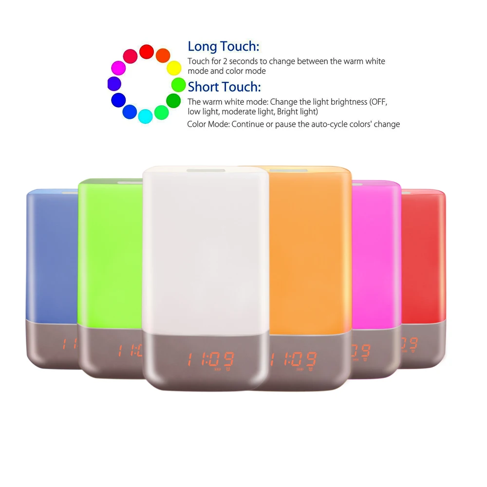 

MANBUY Led Atmosphere Rechargeable Touch Sensor Dimmable Morning Alarm Clock Wake Up Lamp Sleeping Color Gradient Fairy Lights