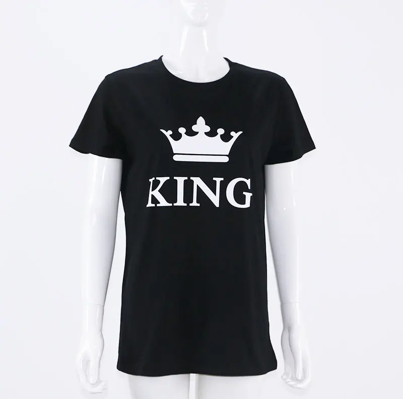 Короткий рукав, парные футболки, Топ бренд, свободные топы, новинка, надпись, король, королева, Императорская корона, черные футболки, летняя повседневная хлопковая футболка