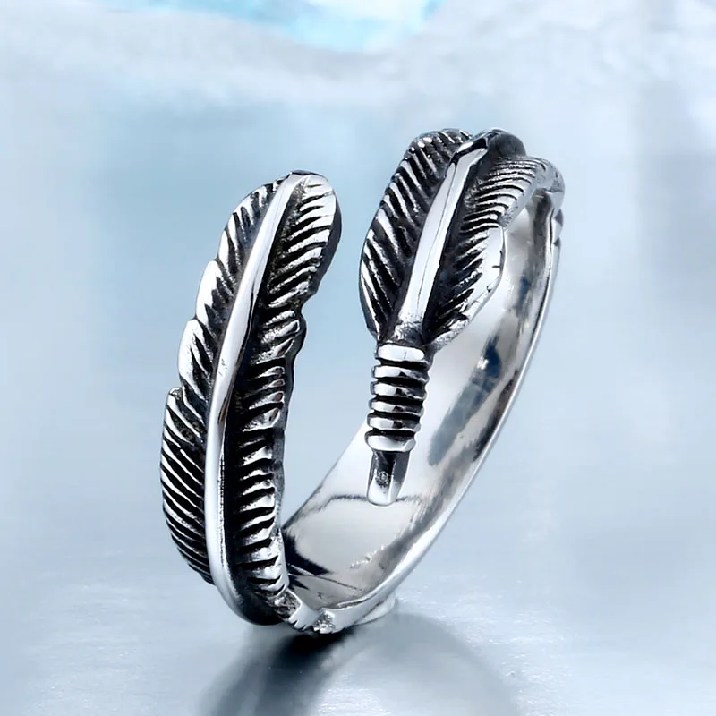 BEIER New Designed Vintage Feather 316L Stainless Steel Rerto Leave Ring For Man Woman Never Fade BR8-306