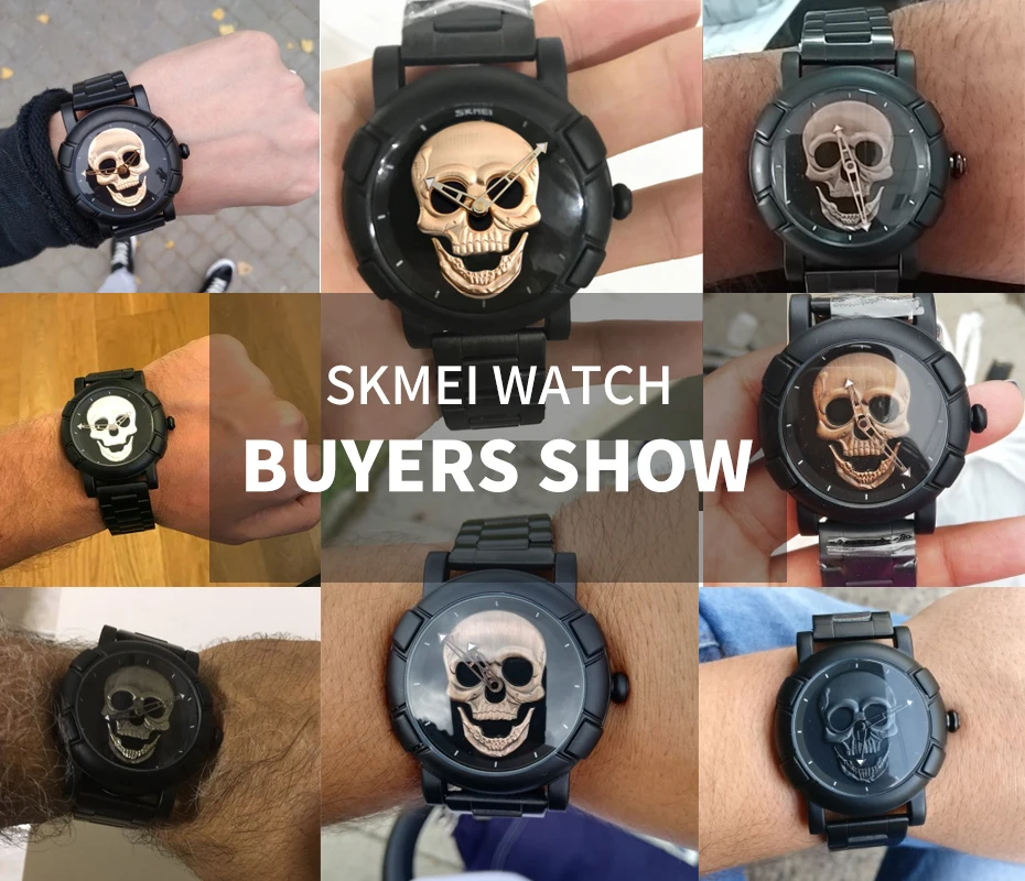 SKMEI Skull часы мужские часы люксовый бренд кварцевые часы спортивные водонепроницаемые из нержавеющей стали мужские Wristatch Reloj военные часы 9178