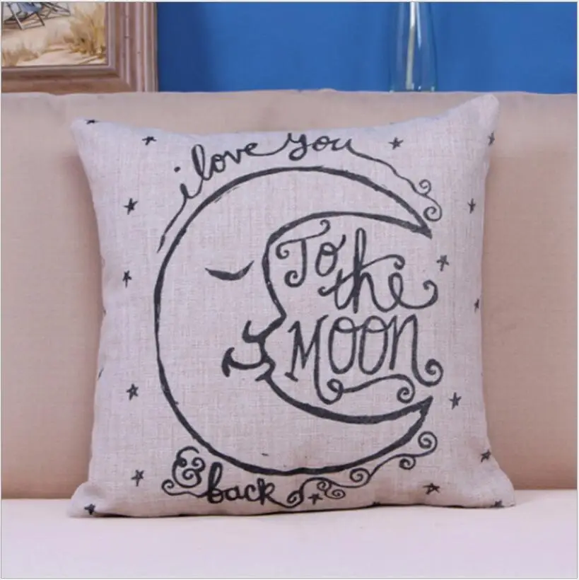 

Tangpan 45cm*45cm Vintage Moon love letter Cotton Linen Sofa Decoration Car Decoration Throw Pillow Cushion Home Deco