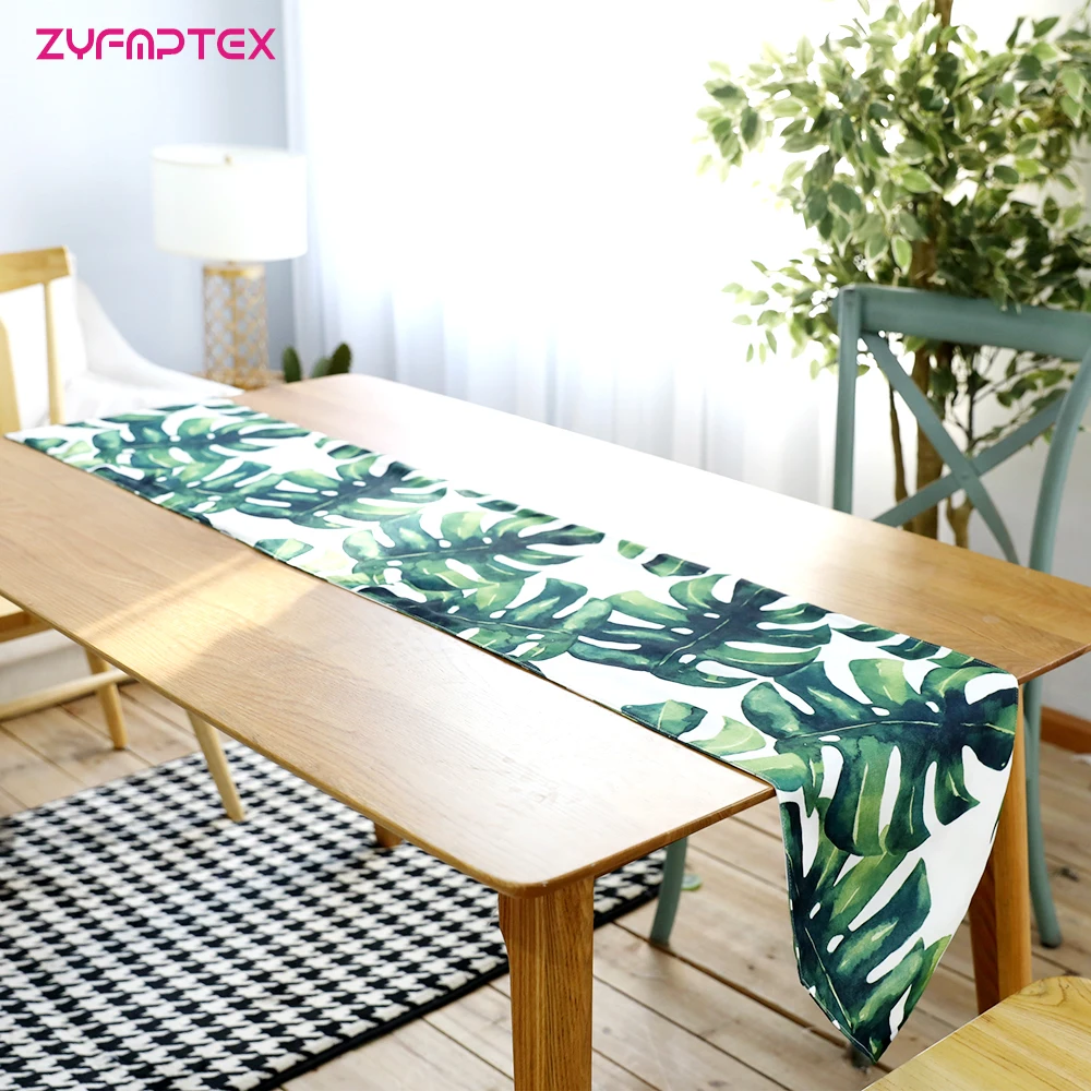 ZYFMPTEX Cotton Linen Palm Leaf Monstera Leaf Green Table Cloth Home