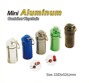 

50pcs/lot 22*52mm Stash Pill box case medicine Storage Keychain Bottle Key Ring metal Aluminum Waterproof pill Bottle Container