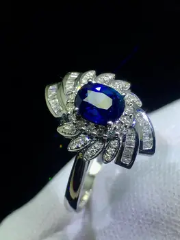 

Fine Jewelry Sapphire Ring Natural 0.86ct Blue Sapphire Gemstone Pure 18 K Gold Jewelry For Women Diamonds Rings