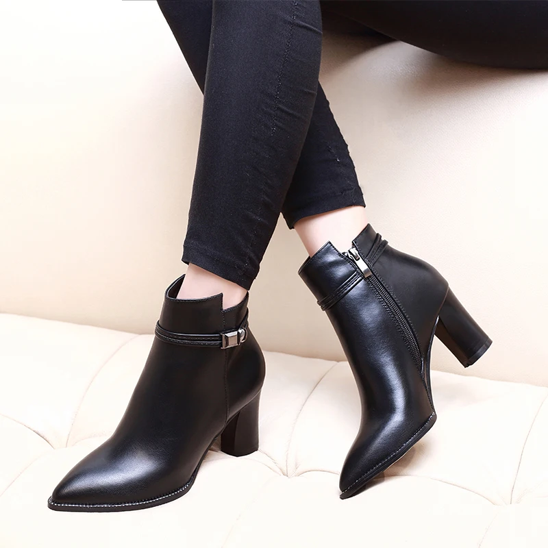 Pointed Toe High Heel Women Boots Fashion Zipper Cheap Plus Size Ankle Boots Women Shoes Short ...