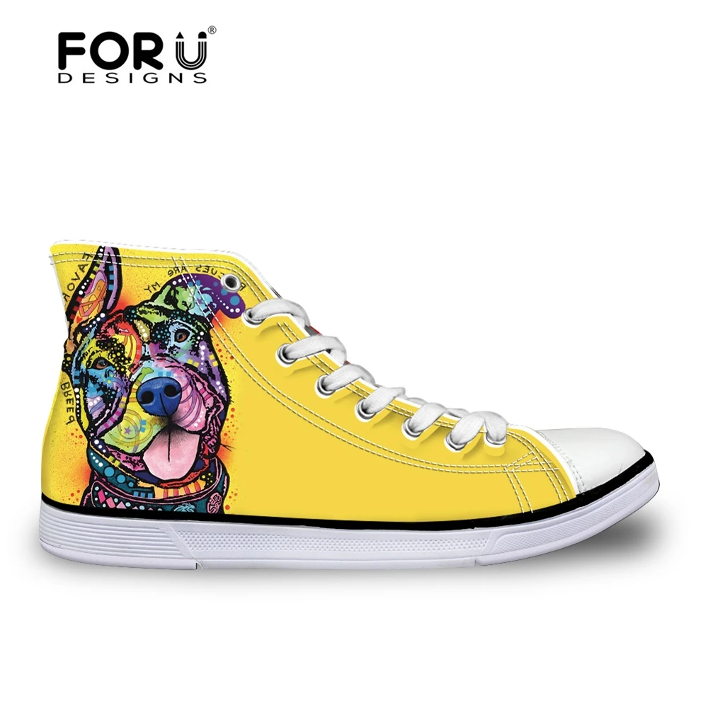 

FORUDESIGNS Colorful Animal Dog High Top Vulcanize Shoes Women 2018 Spring Canvas Shoes High-top Female Leisure Flats Zapatos