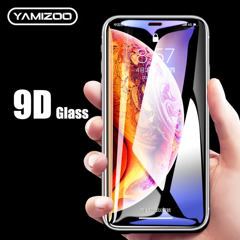 

YAMIZOO Glass On the For iPhone 7 6 Tempered Glass Protective Screen Protector Full Cover 9D Glass For iPhone 8 Plus X XR XS Max