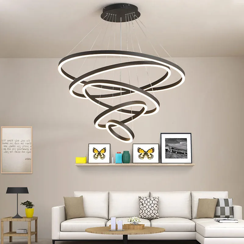 

L Duplex staircase chandelier post modern minimalist led light creative living room dining room ring large hanging lamps