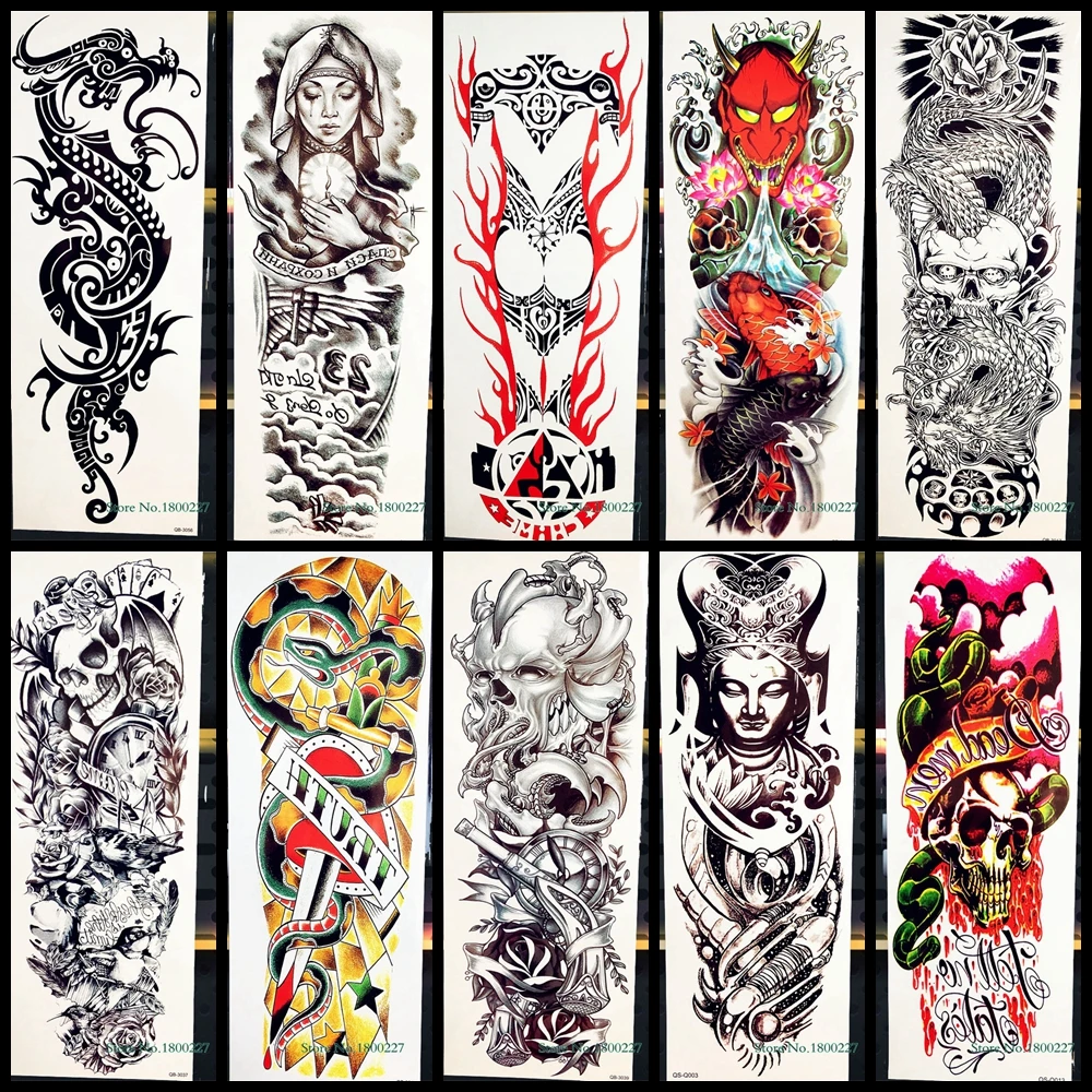 

Big Full Arm Flash Temporary Tattoo Sticker Snake Sword Pray Nun Buddha Pattern Body Leg Art Fake Waterproof Arm Tattoo Stickers