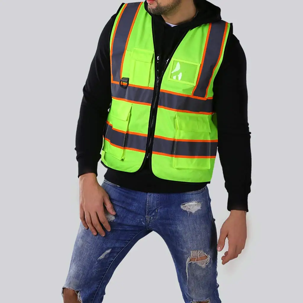 Free Size Reflective Stripes Road Safety Vest for Engineer Construction Gear with Pockets