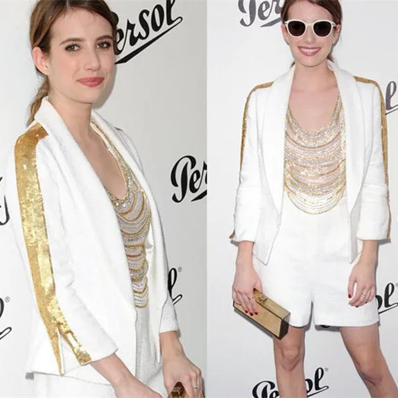 white sequin trouser suit
