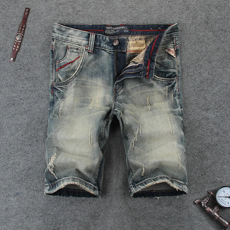 

Italian Vintage Designer Fashion Men Short Jeans Retro Washed Classical Denim Shorts hombre Streetwear Hip Hop Jeans Shorts Men