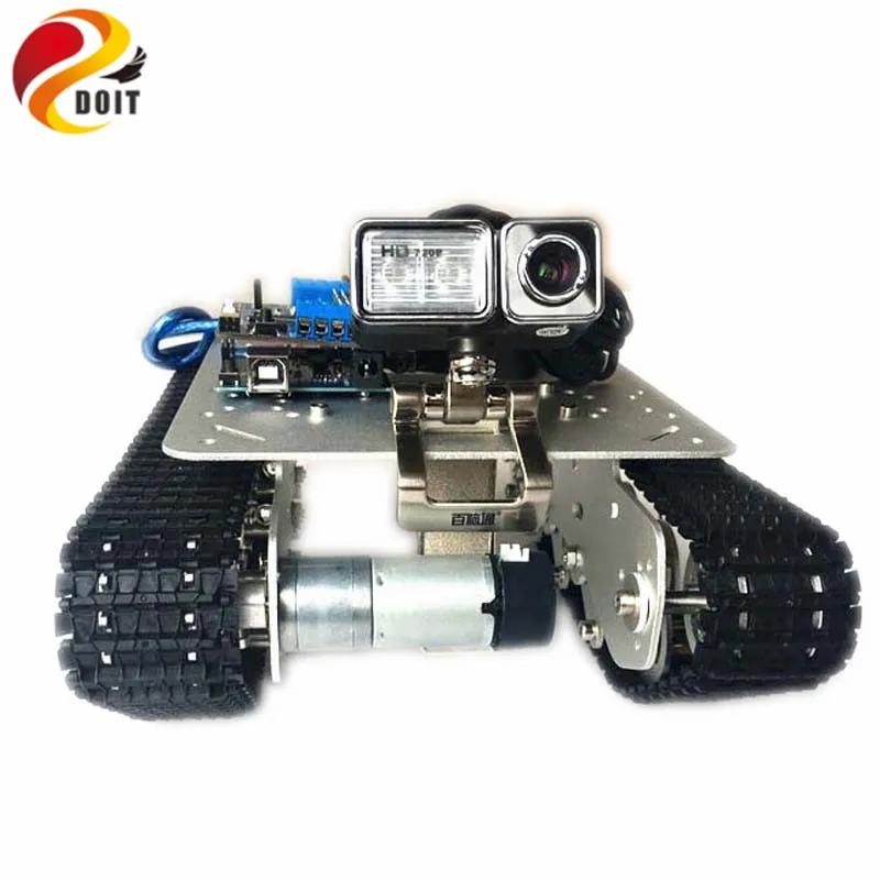 

DOIT WiFi Shock Absorption Tank Chassis TS100 by Android/ios Phone From ESPDUINO Development Kit with 2-way Motor & 16-way Servo