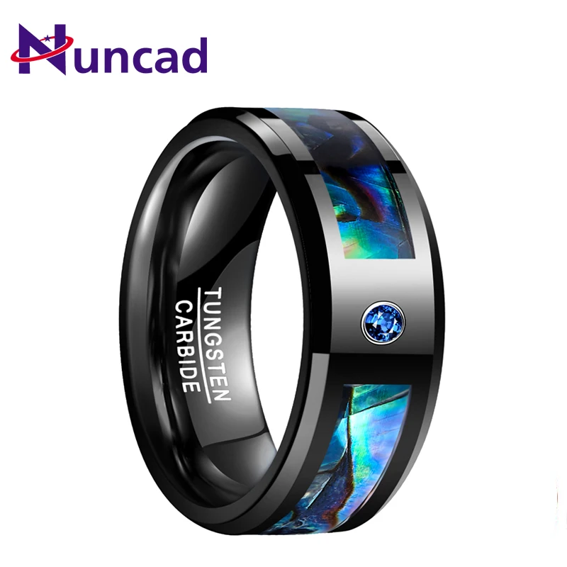 Fashion Electroplated Black Inlaid Zircon Abalone Shell Tungsten Steel