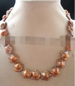 

FREE SHIPPING>@@> N3626 freshwater pearl flower red 14-15mm necklace 16.5
