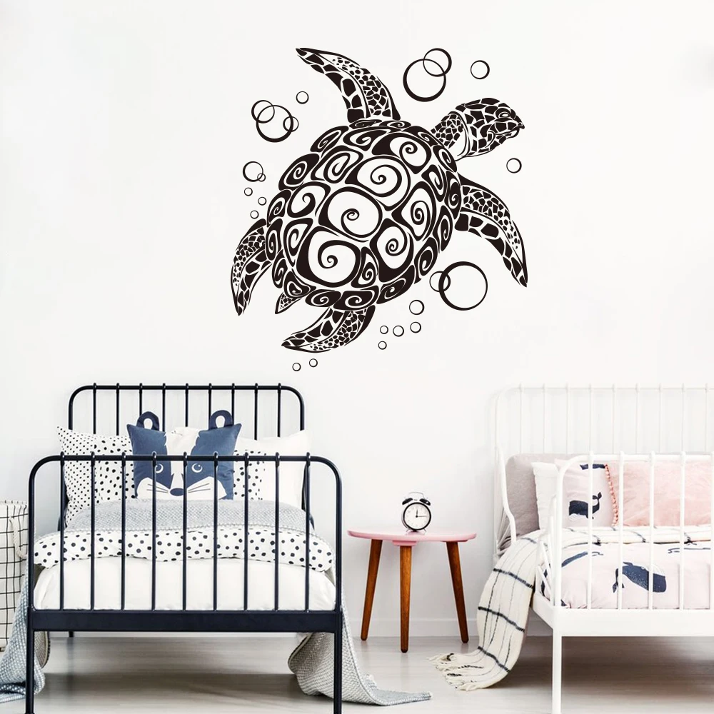 Large Cartoon Turtle Wall Decal Baby Nursery Bathroom Under Sea Ocean Bubbles Animal Turtle Wall Sticker Kids Room Vinyl Decor (2)