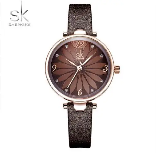 

Shengke Leather Watch Flower Dial Women Quartz Wristwatches Quartz Analog Women Watch Casual Ladies Watches Reloj Mujer