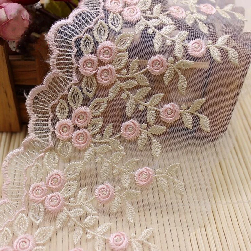 

10 cm Mesh Pink Embroidery Flower Lace Ribbon Trims Dress Trimmings Applique DIY Crafts Sewing Trim Net Cloth Lace Fabric
